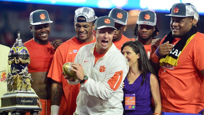 Coach Dabo Swinney and Clemson are the Fiesta Bowl champs after routing Ohio State 31-0.