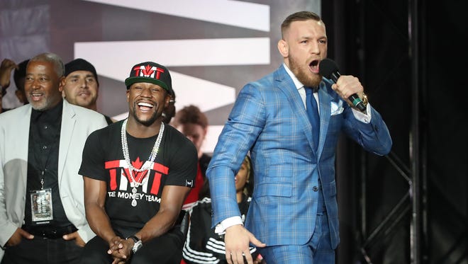 Conor McGregor taunted Floyd Mayweather during a world tour press conference to promote the upcoming Mayweather-McGregor boxing match.