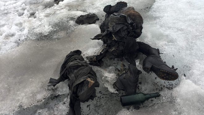 A photo by Swiss cable car company Glacier 3000 shows the mummified remains of a Swiss couple who went missing 75 years ago and who were found in a glacier in the Diablerets mountains in southern Switzerland.