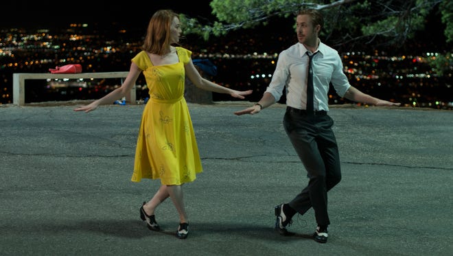 Mia (Emma Stone) and Sebastian (Ryan Gosling)  perform their 'A Lovely Night' song and dance in 'La La Land.'