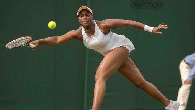 Sloane Stephens (USA) in action during her match against Alison Riske (USA) during Wimbledon on  July 4.
