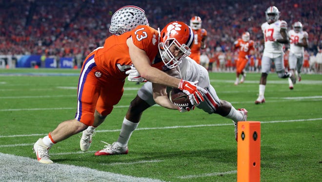 Clemson wide receiver Hunter Renfrow takes it inside the 3 to set up a TD.