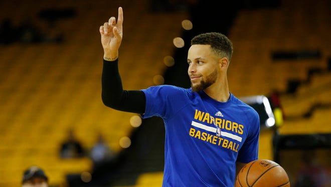 2017: Curry warms up before Game 1 of the Finals.