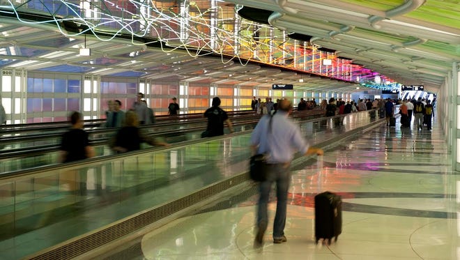At Chicago's O'Hare International Airport, a passenger could walk 5,536 feet (about 1.04 miles) by taking a long stroll from Concourse C in Terminal 1, through the 745-foot underground pedestrian tunnel, past all the gates in Concourse B and back out to the end of the L Concourse in Terminal 3.