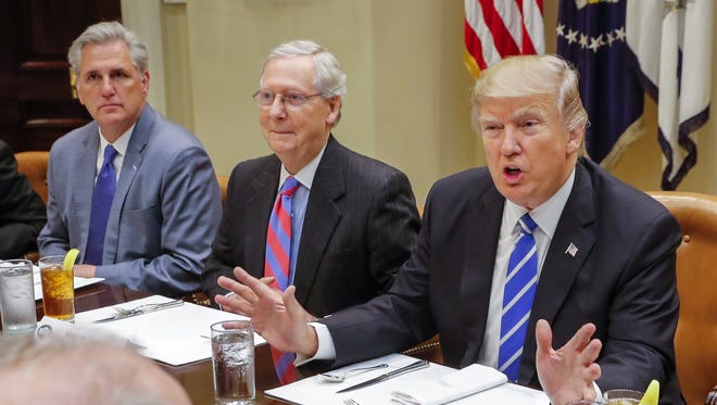 President Trump has lunch with McConnell and other congressional Republican leaders in the Roosevelt Room of the White House on March 1, 2017.