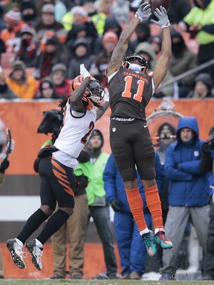 A pass intended for Cleveland Browns wide receiver Terrelle Pryor (11) sails high in the fourth quarter during the Week 14 NFL game between the Cincinnati Bengals and the Cleveland Browns, Sunday, Dec. 11, 2016, at FirstEnergy Stadium in Cleveland. Cincinnati won 23-10.