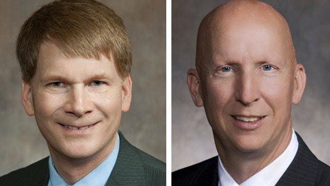 Rep. Jeremy Thiesfeldt (left) and Sen. Duey Stroebel (right) chair legislative committees that will held public hearings Thursday on a slate of bills aimed at limiting school district referendum questions.