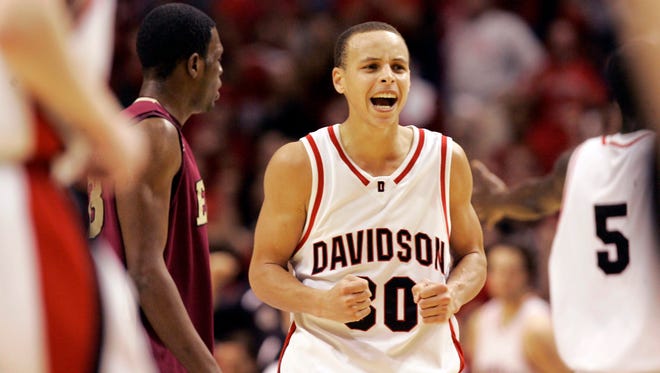 2008: Davidson's Stephen Curry reacts as his team defeats Elon 65-49 in the Southern Conference championship game.
