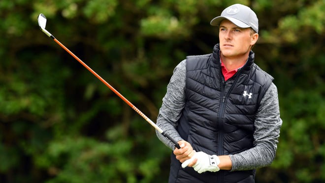 Jordan Spieth tees off on the fifth hole during the first round of the Birtish Open Championship at Royal Birkdale Golf Club in Southport, England.
