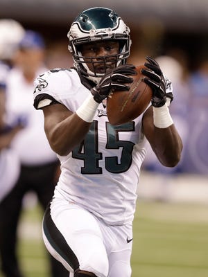 Philadelphia Eagles linebacker Myke Tavarres (45) before an NFL preseason football game against the Indianapolis Colts in Indianapolis, Saturday, Aug. 27, 2016.