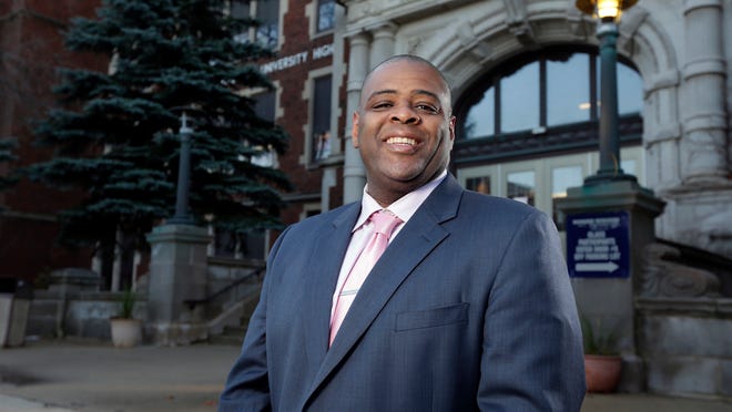 Demond Means, the superintendent of the Mequon-Thiensville school district, is seen at his alma mater, Riverside University High School on East Locust St. in Milwaukee.