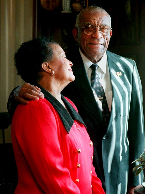 Coach Ed Temple, right, of the Tennessee State University Tigerbelles, shares a moment with his wife Charlie B. at their home Jan. 13, 1998.