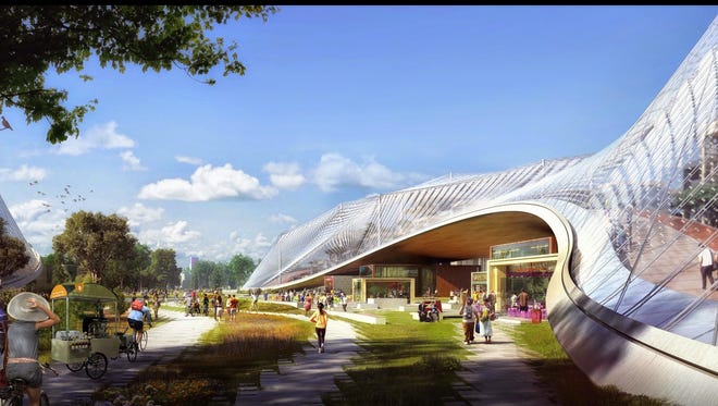 A rendering of a proposed Google building in Mountain View, Calif.