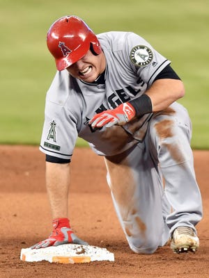 Mike Trout did not suffer a break, but rather torn ligaments in his left thumb.