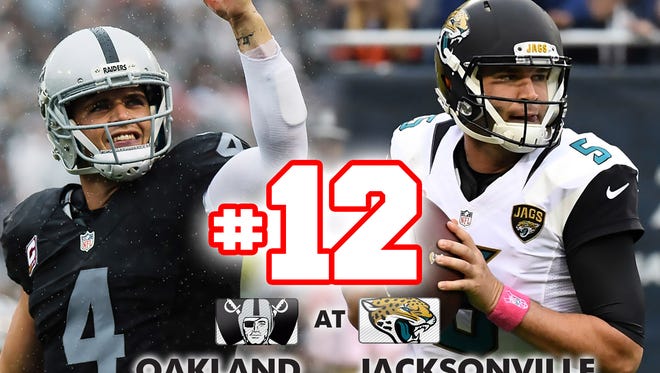 12. Raiders at Jaguars: Oakland has delivered on preseason expectations for a breakout season, but Jacksonville has fallen short.