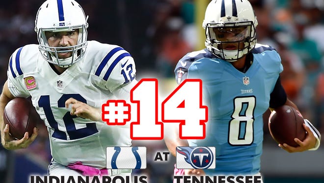 14. Colts at Titans: Indianapolis will have to slow Tennessee's formidable run game to keep its AFC South foe at bay.