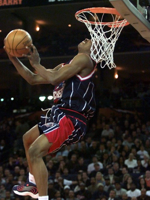2000: Steve Francis goes up for a reverse dunk. Despite his display of athleticism, Vince Carter would come away the winner of the competition.
