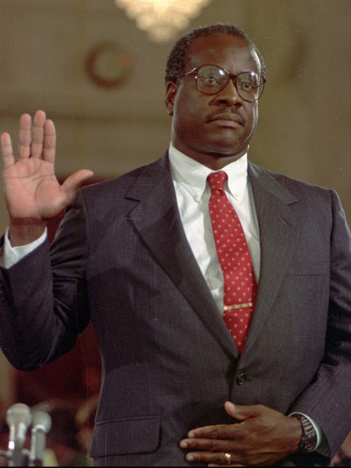 Thomas is sworn in before the Senate Judiciary Committee on  Sept. 10, 1991.
