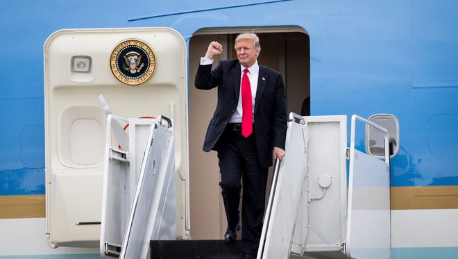 President Trump arrives on Air Force One at the Palm Beach International Airport in West Palm Beach, Fla., on March 3, 2017.