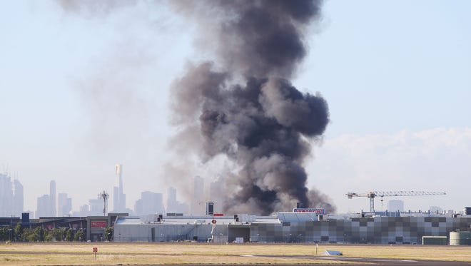A view from the tarmac at Melbourne's Essendon Airport is seen after a charter plane leaving the airport crashed on Feb. 21, 2017 in Melbourne, Australia.