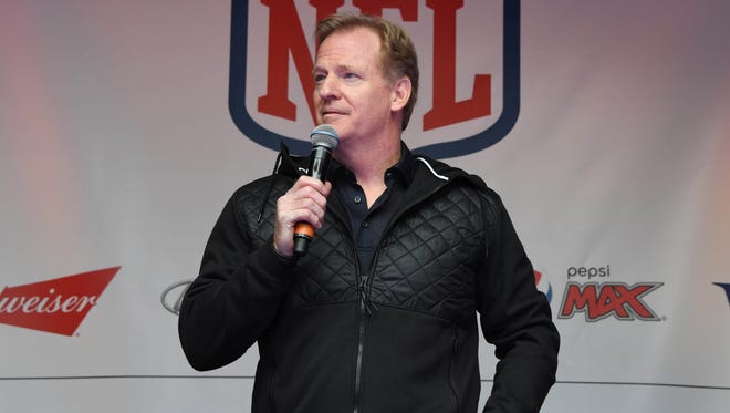 NFL commissioner Roger Goodell on the main stage during NFL on Regent Street prior to the International Series game between the Indianapolis Colts and the Jacksonville Jaguars.