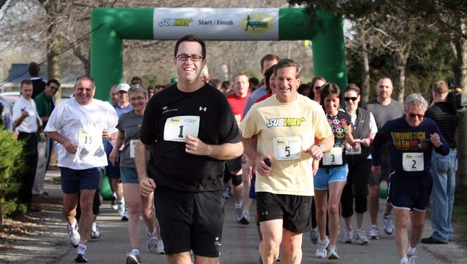 Jared Fogle, Hometown Hero and SUBWAY Spokesperson, leads the way during the "Subway Fun Run" in Indianapolis Friday, April 2, 2010.
