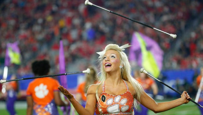 Ansley Cartee performs with the Clemson marching band during halftime./