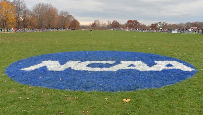 General view of the NCAA logo in 2015.