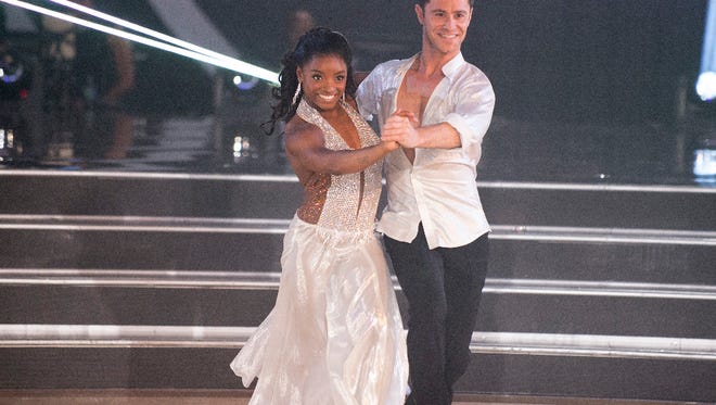 Simone Biles and Sasha Farber compete on the opening night of 'Dancing.'