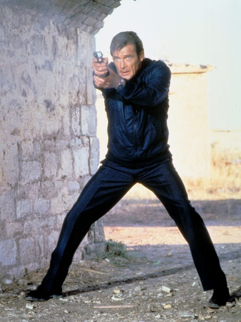Roger Moore on the set of the 1981 James Bond film 'For Your Eyes Only.'