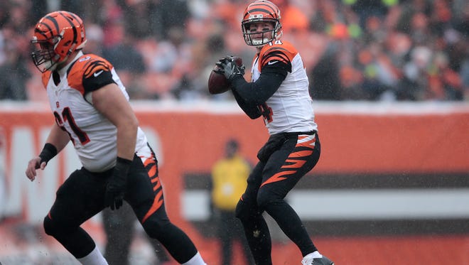 Cincinnati Bengals quarterback Andy Dalton (14) looks to throw in the first quarter during the Week 14 NFL game between the Cincinnati Bengals and the Cleveland Browns, Sunday, Dec. 11, 2016, at FirstEnergy Stadium in Cleveland.