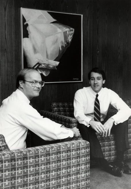 1984 -- Charles W. McCall, CompuServe president and chief operating officer, left and Jeffrey M. Wilkins, chairman and CEO. 3/18/1984